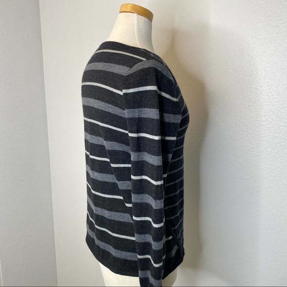 Smartwool Striped Asymmetrical Wool V-Neck Sweater - Picture 3 of 7
